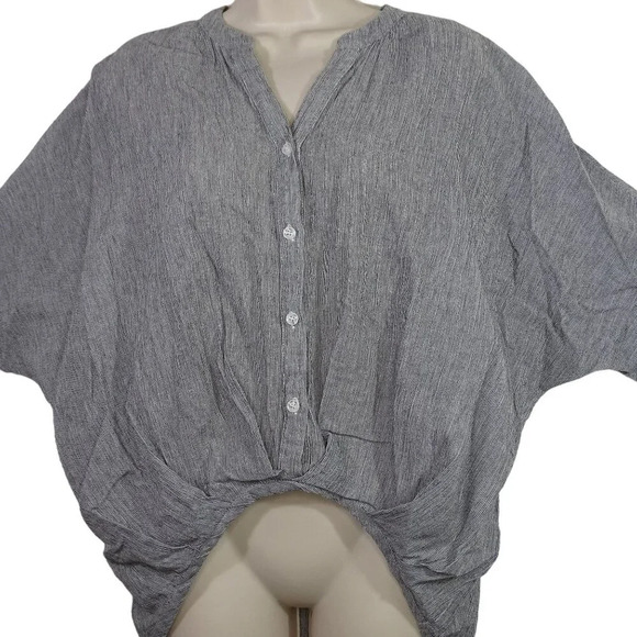 Ellison Stripe Button-Up Cropped Top Black/Blue Women Size S Short Sleeve FLAW - Picture 2 of 11